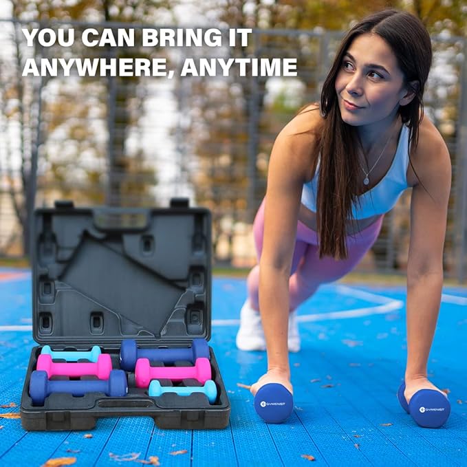 Gymenist Dumbbell Set With Hard Plastic Case Includes 3 Pairs And A Hard Travel Carry Storage Case
