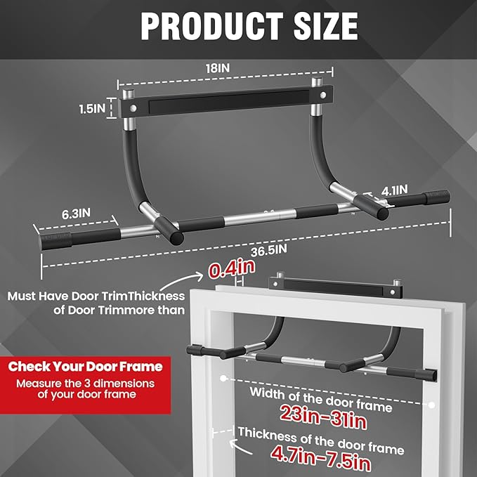 TOPOKO Upgrade Pull Up Bar for Doorway - Max Capacity 440 lbs, Portable Upper Body Workout Bar for Strength Training