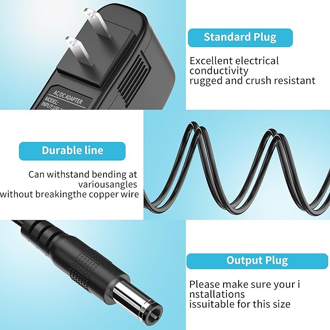 Power Cord for ProForm Elliptical Smart Strider 390 395 475 510 E, 480 490 500 600 LE, 400 700 510 EX, Cardio Cross Trainer Exercise Bike Charger Cable Cord
