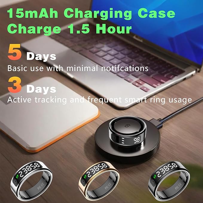 Smart Ring with LED Display Screen, Fitness Tracker Smart Rings for Women Men, Health Ring for iOS & Android, Sleep Tracker Ring Compatible with Heart Rate, SpO2, Sleep, Step (Black, 12)