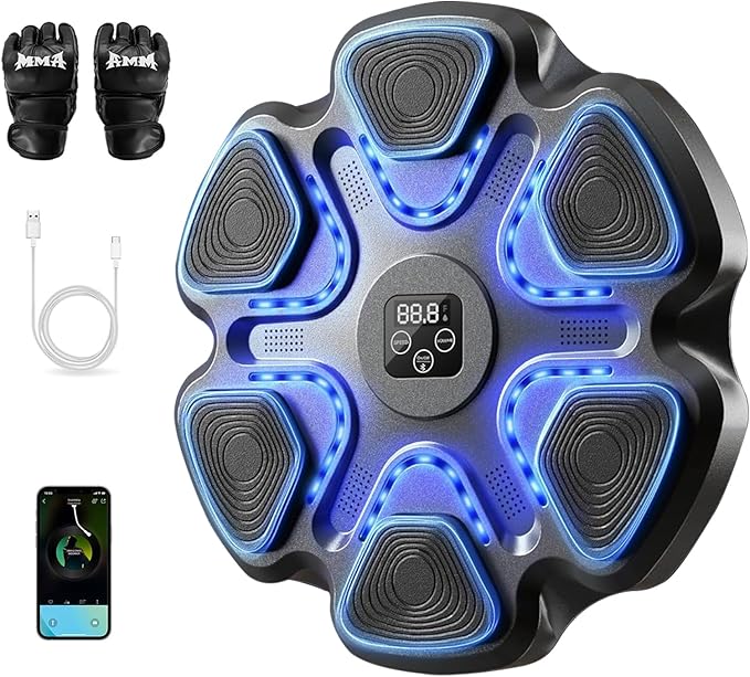 Music Boxing Machine,Smart Bluetooth Boxing Machine for Adults & Kids,Boxing Training Machine with Boxing Gloves, Music Playback Boxing Workout Equipment Target for Home, Office, Gym