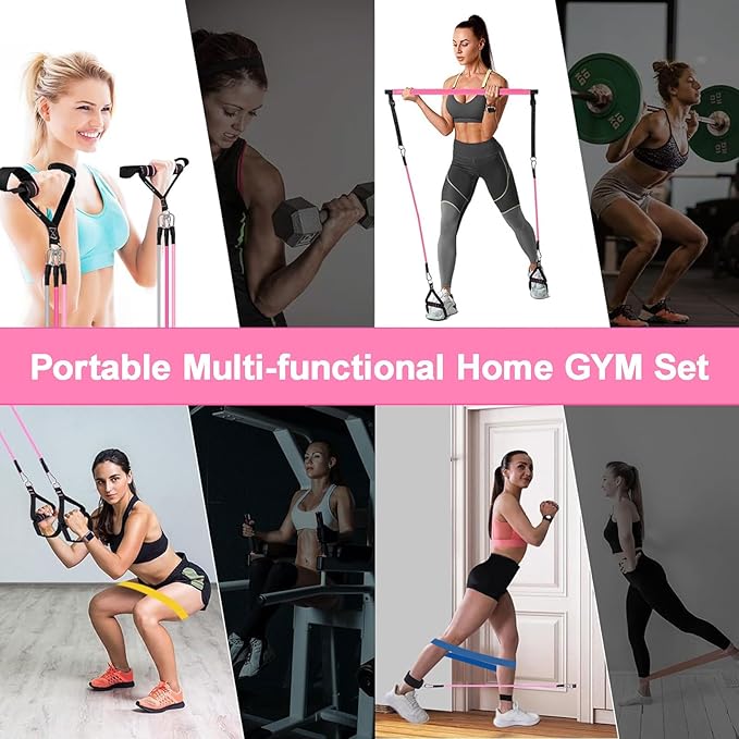Pilates Bar Kit with Resistance Bands,Pilates Bar with Stackable Bands Workout Equipment for Legs,Hip,Waist and Arm,Exercise Fitness Equipment for Women & Men Home Gym Yoga Pilates