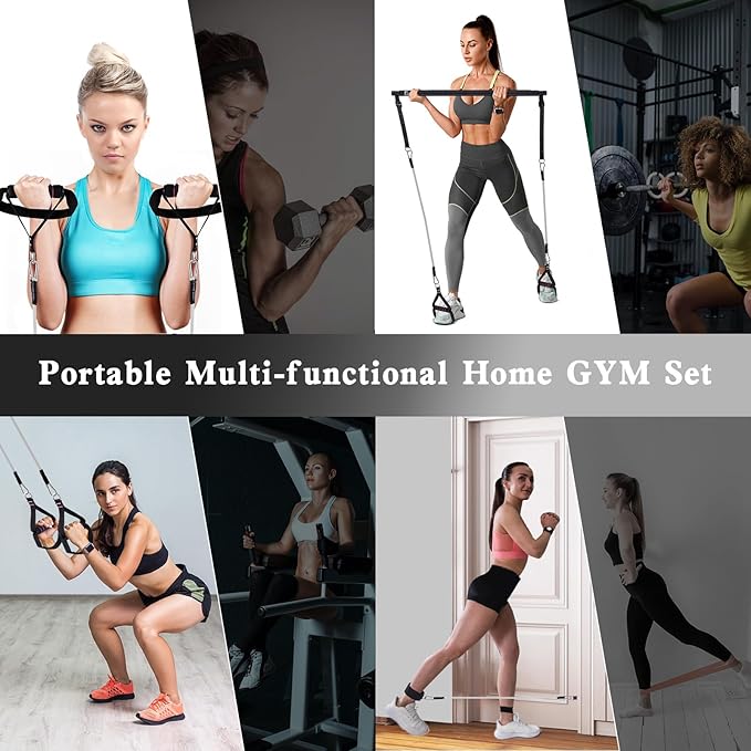 Pilates Bar Kit with Resistance Bands,Pilates Bar with Stackable Bands Workout Equipment for Legs,Hip,Waist and Arm,Exercise Fitness Equipment for Women & Men Home Gym Yoga Pilates