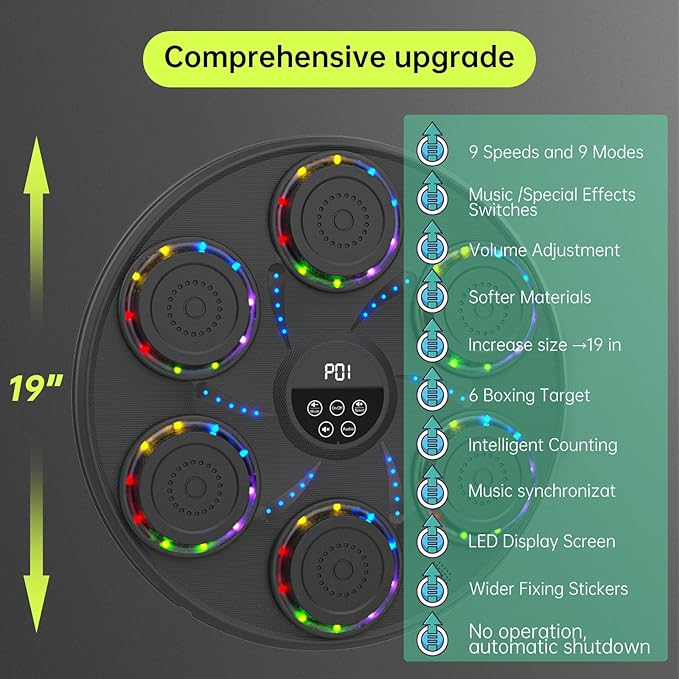 Music Boxing Machine Smart Bluetooth Boxing Equipment for Adults and Kids Home Gym Workout Exercise(2 Pairs of Gloves)