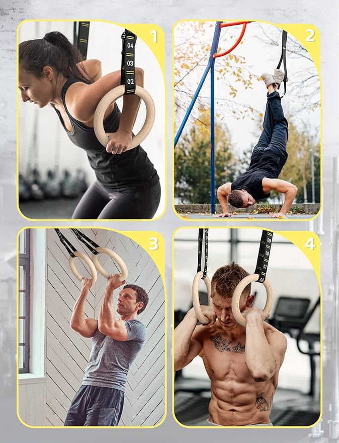 GHB Gymnastic Rings Wooden Gym Rings 1.25'' Training