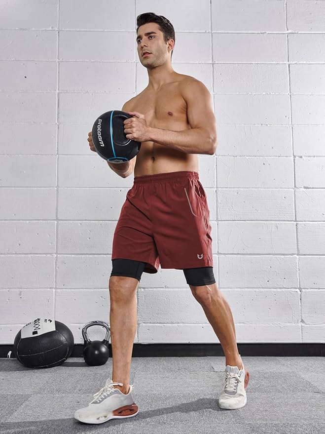 NORTHYARD Men's 2 in 1 Workout Shorts 5" Running Athletic Quick Dry Shorts Gym Sports Basketball Tennis with Phone Pockets