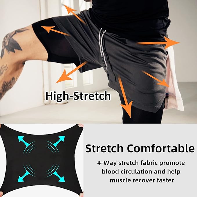 OEBLD Mens Athletic Shorts 2-in-1 Gym Workout Running 7'' Shorts with Towel Loop