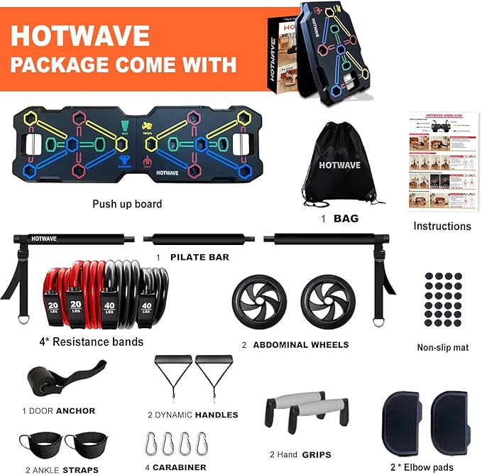 HOTWAVE Portable Workout Equipment with 20 Gym Accessories.Push