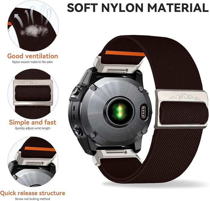 22mm Nylon Stretchy Band for Garmin Fenix 6 Pro/6/7/7 Pro/5/5 Plus Band, Soft Smartwatch Band for Forerunner 935/945/955,for Instinct/2/Approach S60/S70-47mm, Descent G1/Epix 2/Epix Pro 47mm