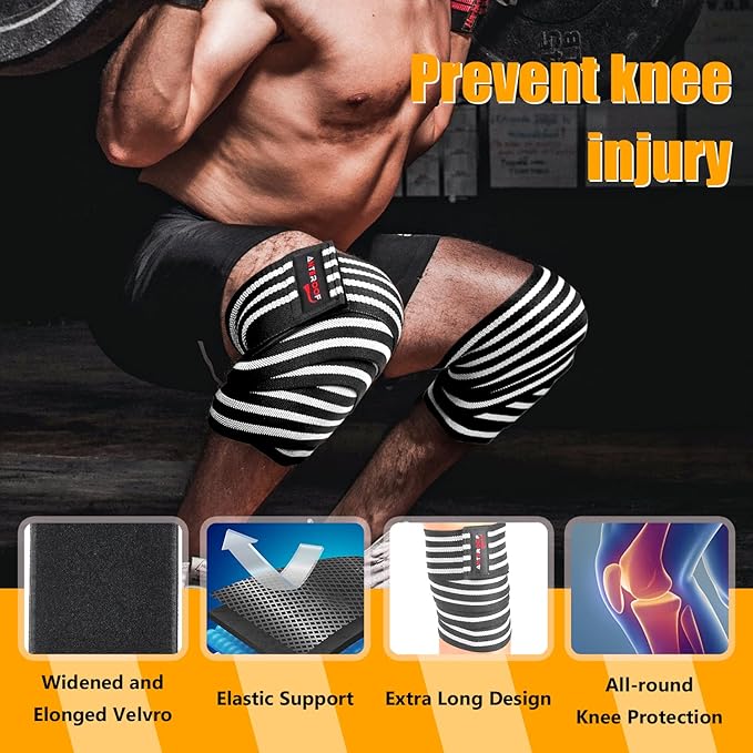 Strength Training Kit: Knee Wraps, Wrist Wraps, and Lifting Straps Set (3 Pairs) - Ultimate Protection for Weightlifting, Bodybuilding, and Fitness Workouts