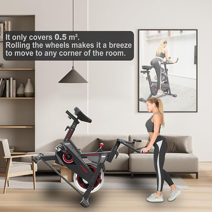 Exercise Bike, Exercise Bike for Home, Stationary Indoor Cycling Bike Cardio Gym with pad Holder and LCD Monitor,Silent Belt Drive & 35 LBS Flywheel