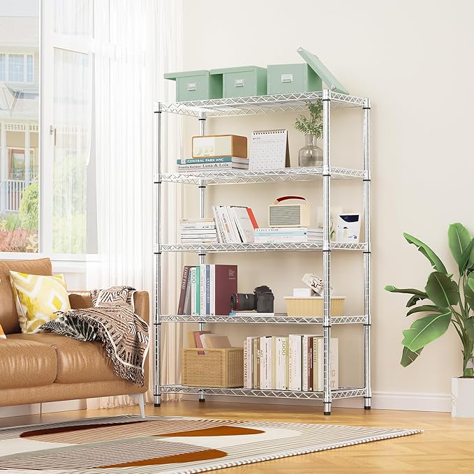 Steel Storage Shelving 5-Tier Utility Shelving Unit Steel Organizer Wire Rack for Home,Kitchen,Office,Garage, 1750 LBS Capacity 17.7" D x 47.2" W x 72.3" H