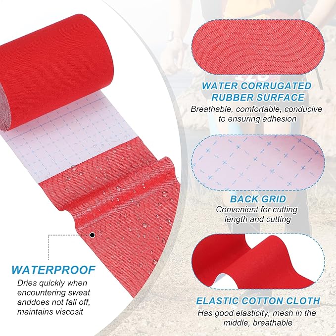 PATIKIL 5.5 Yard x 4 Inch Kinesiology Tape, 1 Roll Adhesive Cotton Sports Muscle Support Tapes Waterproof Elastic Tape for Knee Ankle Wrist Shoulder, Red