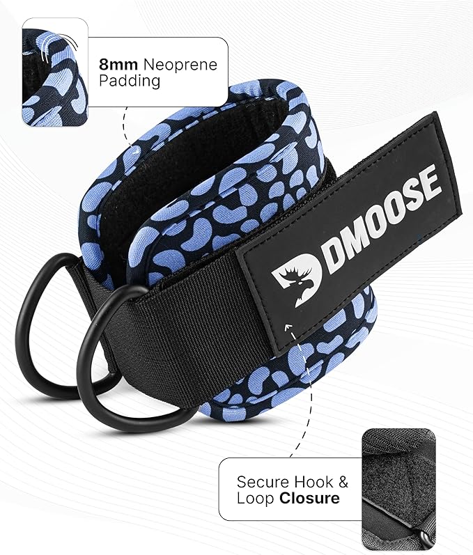 DMoose Fitness Ankle Straps for Cable Machines - One Size Fit with Premium Padding, Glute Kickback Ankle Strap for Women & Men, Cable Attachments for Gym, Booty Workouts, Leg Extension & Hip Abductors