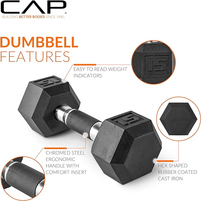 CAP Barbell 150 LB Coated Hex Dumbbell Weight Set with Vertical Rack | Multiple Options