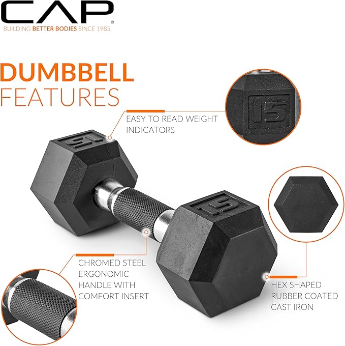CAP Barbell 150 LB Coated Hex Dumbbell Weight Set with Vertical Rack | Multiple Options