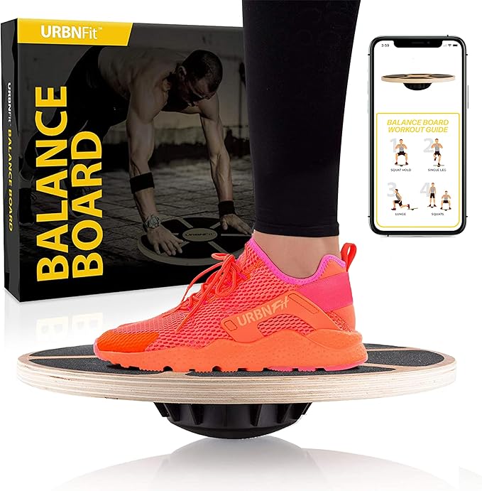 URBNFit Balance Board Trainer - Wooden Wobble Balancing Board for Core Stability, Strength Training & Flexibility - Wobble Board w/Workout Guide to Exercise at Desk or Home Gym