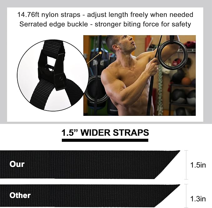 PACEARTH Gymnastic Rings 1100lbs Capacity with 14.76ft Adjustable