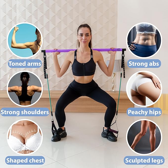 Upgraded Pilates Bar Kit – 39” Adjustable Exercise 6X 20, 20, 30, 30, 40 40 lbs