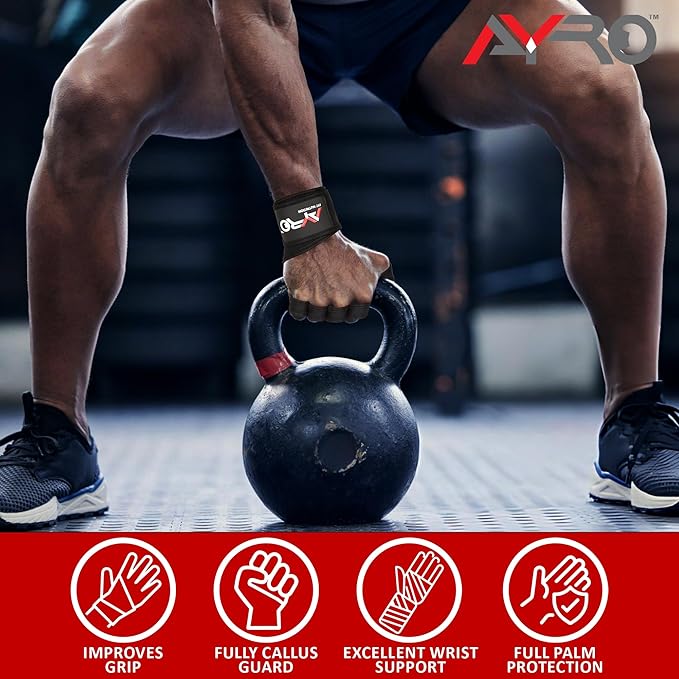 AYRO Ventilated Weightlifting Workout Gloves for Men & Women, Gym Gloves with Built-in Wrist Wraps for Men & Women-Best for Weightlifting, Gym Fitness, Hand Support & Cross Training