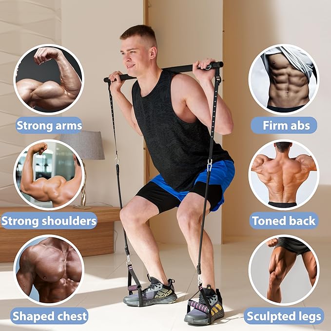 Upgraded Pilates Bar Kit – 39” Adjustable Exercise 6X 20, 20, 30, 30, 40 40 lbs