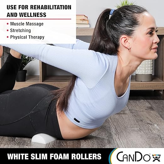 CanDo Slim White PE Foam Rollers for Exercise 3" x 36" Half-Round