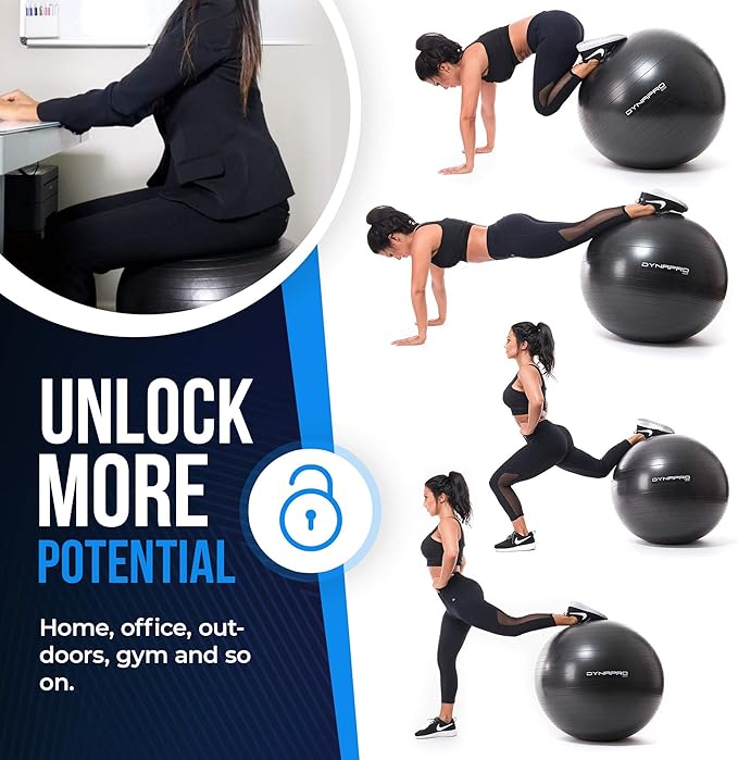 Exercise Ball – Extra Thick Eco-Friendly & Anti-Burst 2200lbs, Stability