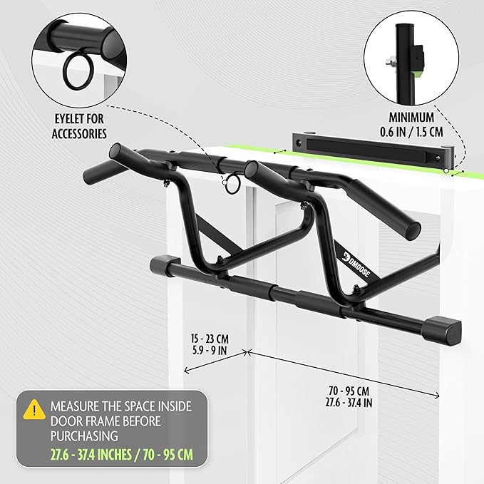 DMoose Fitness Pull Up Bar for Doorway - Upto 250 Lbs Capacity, No Screwing or Slipping, Hanging Pullup & Chin Up Bar for Door Frame - Padded Grips for Strength Training - Installation Guide Included