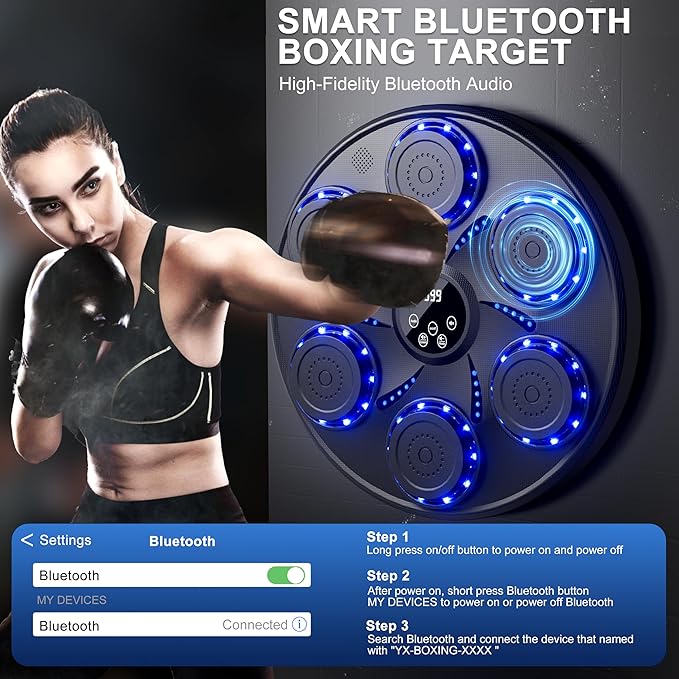 Music Boxing Machine, Wall Mounted Boxing Machine for Adults Kids, Bluetooth Smart Boxing Trainer with Boxing Gloves, Electronic Boxing Workout Equipment Target for Home Gym, 9 Modes & 9 Speeds