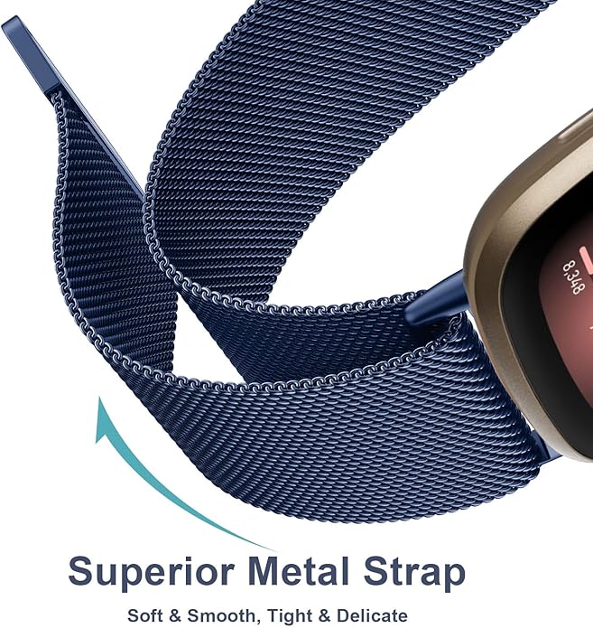 Vanjua Metal Band for Fitbit Sense 2 / Sense Bands, Fitbit Versa 4 / Versa 3 Bands Women Men, Stainless Steel Mesh Magnetic Replacement Bracelet Strap Compatible for Fitbit Sense 2 / Versa 4 Smartwatch
