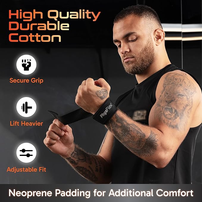 Grip Lifting Straps for Weightlifting and Strength Training, Premium Cotton and Padded Wrist Wraps, Gym Deadlift for Men & Women (Green, 1-Pair)