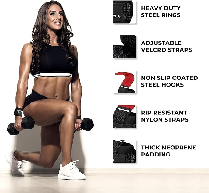 Weight Lifting Hooks, Padded Weight Lifting Straps Wrist Straps for Men and Women, Premium Deadlift Straps for Weightlifting and Powerlifting, Weight Lifting Gloves for Pull Ups