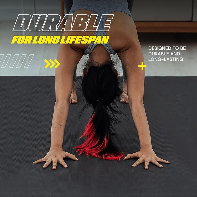 Fit Active Sports Large Exercise Mat 6' x 4' x 8mm Non-Slip Extra Wide Workout Mat for Home Gym, Cardio, Yoga, Floor Fitness, MMA, Plyo, and Jump Rope | Shoe Friendly Black