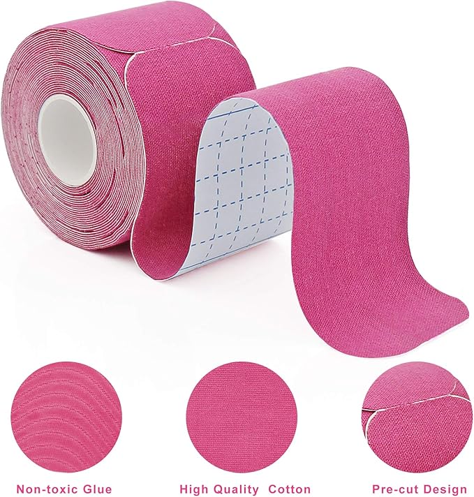 MUEUSS Pregnancy Belly Tape Support,Kinesiology Tape Elastic Cotton Athletic Tape Precut Strips,Waterproof Tape for Muscles,Knees,Shoulders Plantar Fasciitis Pain Relief (2rolls Pink&Purple)