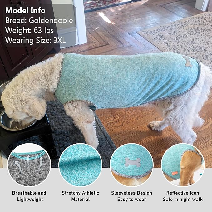 KYEESE 2 Pack Dog Shirts for Large Dogs Quick Dry Breathable Stretchy Sun Protection Dog T-Shirts with Reflective Label Tank Top Sleeveless Vest Dogs Clothes, Grey+Blue, 3XL