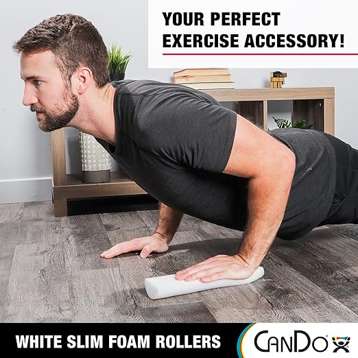 CanDo Slim White PE Foam Rollers for Exercise 3" x 36" Half-Round