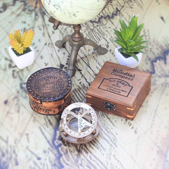 Gilbert and Sons Antique Brass Sundial Compass 4 inches