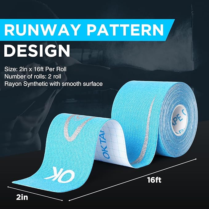 OK TAPE Synthetic Kinesiology Tape Prime, Breathable Sports Athletic Tape for Joint & Muscle discomfort, Latex Free and Water Resistance, 2 Roll, 2in×16.4ft-Blue