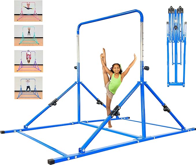 Upgrade Foldable Gymnastic Bar with Mat for Kids 3-12, 200 200 lbs