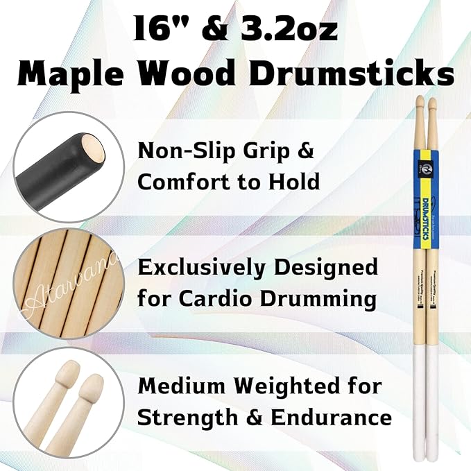 Atarvana Cardio Drumming Equipment Set, Extra Thick Yoga Ball with Pump & Cardio Drumming Sticks with Grips, Aerobic Exercise Ball Drumsticks Workout Set for Stability, Rhythm, Gymnastics