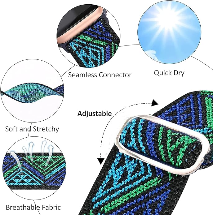 Compatible for FITVII Fitness Tracker Bands, 18mm, 20mm, 22mm Stretch Elastics Nylon Adjustable Replacement Strap Accessories
