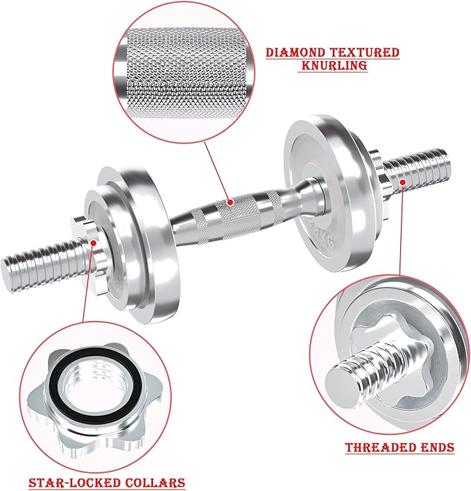 VIVITORY Fitness Dumbbells Set, Adjustable Weight Sets up to 11/22/44/66/110 lbs, with Metal Connecting Rod Used As Barbell, Chromed Weights, Hardcover Gift Box, Home Gym Work Out Training Equipment