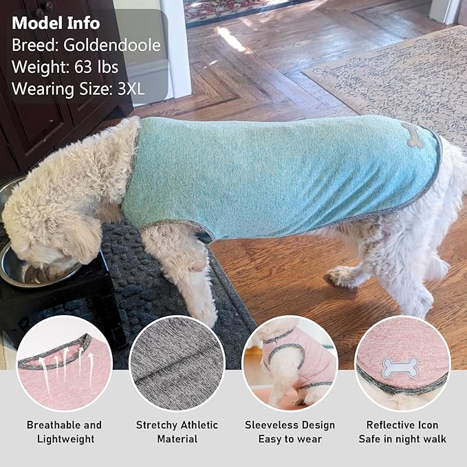 KYEESE 2Pack Dog Shirts Sun Protection Quick Dry Dog T Shirt Soft Tank Top with Reflective Label Stretchy Sleeveless Pet Vest Lightweight Pet Clothes, XXX-Large