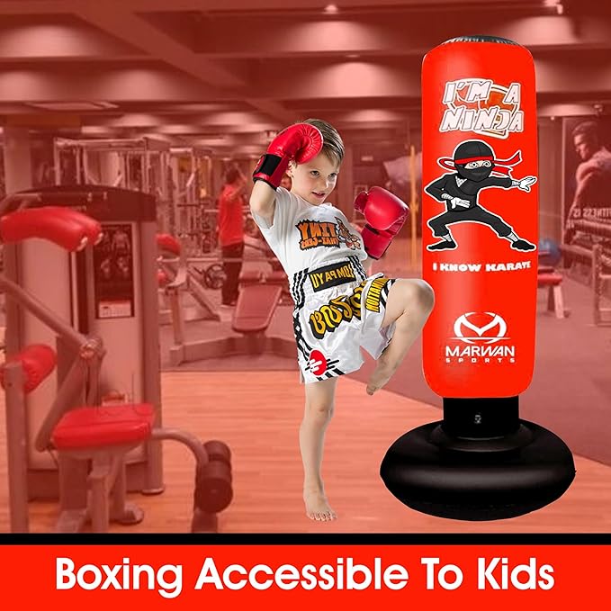 Durable Inflatable Kids Punching Bag for Karate and Boxing – Bounce-Back Martial Arts Bag for Boys and Girls, Great Birthday Gift to Relieve Energy and Build Skills for Boys Ages 4-12