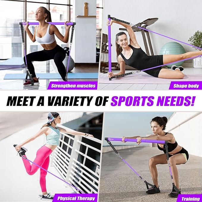 Pilates Bar Kit with Resistance Bands,Pilates Bar with Stackable Bands Workout Equipment for Legs,Hip,Waist and Arm,Exercise Fitness Equipment for Women & Men Home Gym Yoga Pilates