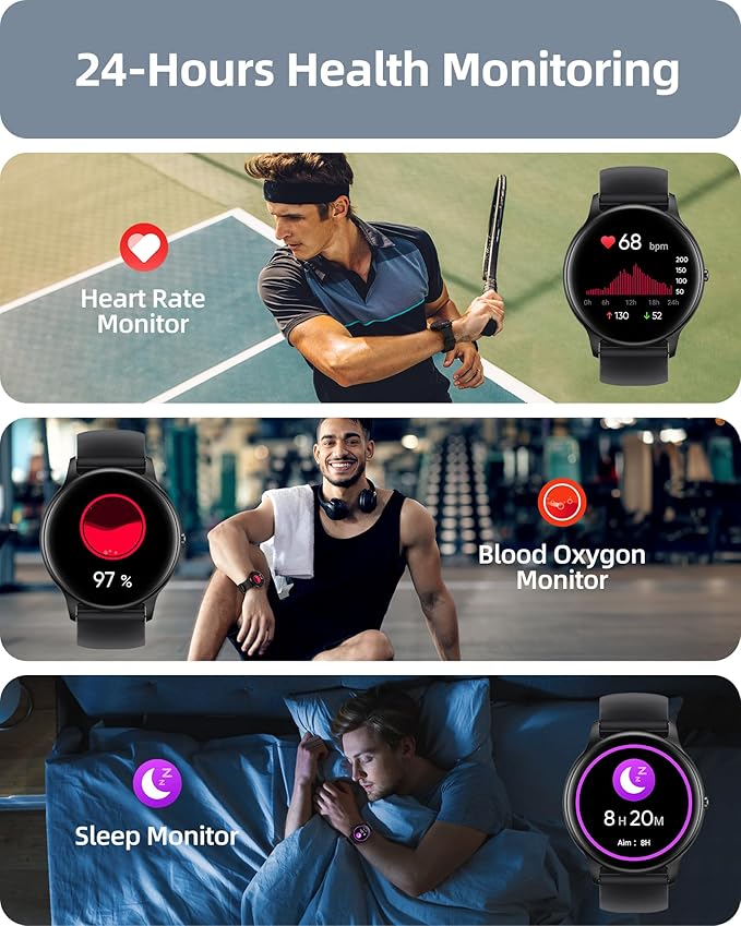 Parsonver Fitness Tracker Bundle with Round Smart Watch, 2-Pack