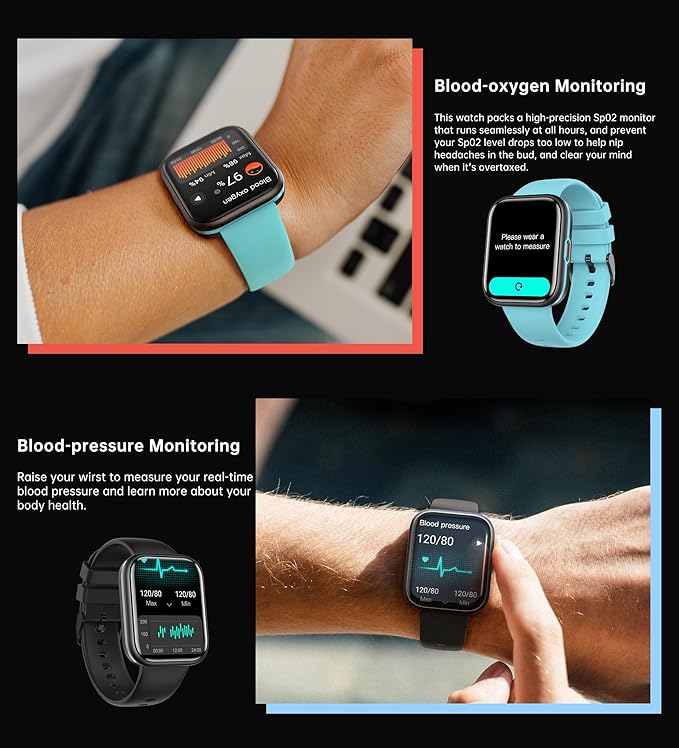 UWATCH 1.90" Smart Watch – Heart Rate & Sleep Monitor, IP68 Waterproof Fitness Tracker – Silicone Strap Smart Watches – Ideal for Health, Fitness & Daily Wear – Compatible with iOS & Android (Black)