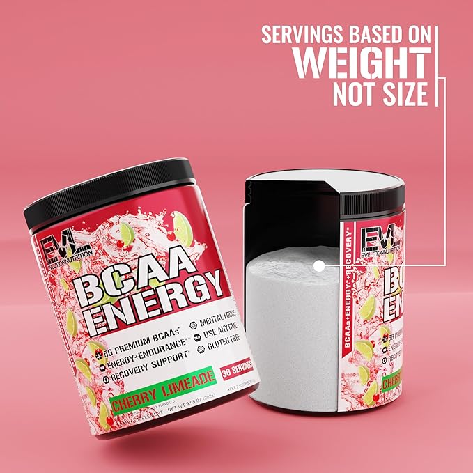 EVL BCAAs Amino Acids Powder - BCAA Energy Pre Workout Powder for Muscle Recovery Lean Growth and Endurance - Rehydrating Post Workout Recovery Drink with Natural Caffeine - Cherry Limeade