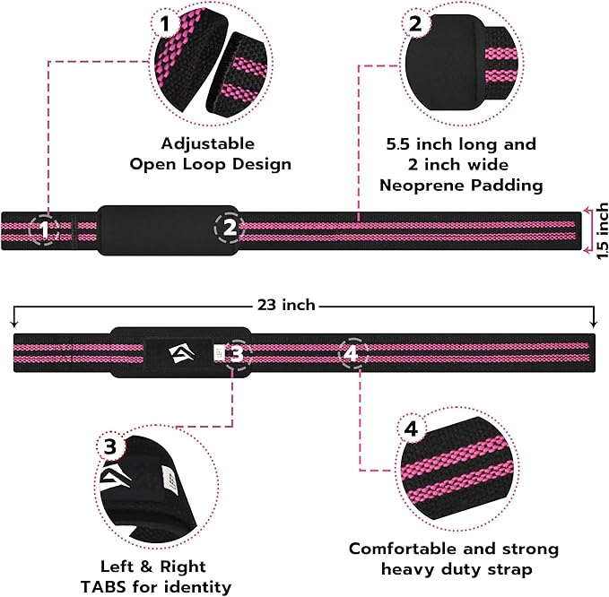 Lifting Wrist Straps for Weightlifting, Powerlifting & Deadlifts – 23” Neoprene Padded Cotton Straps for Strength Training & Gym Workouts - Maximum Grip Support for Men & Women