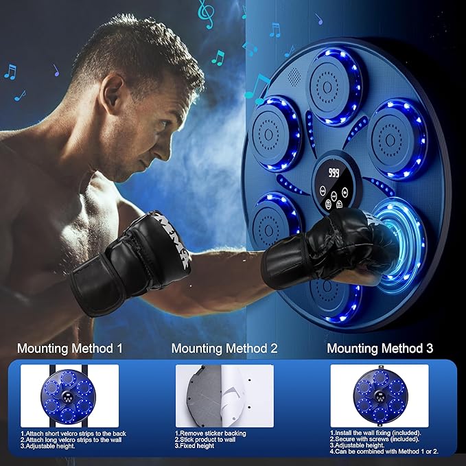 Music Boxing Machine, Wall Mounted Boxing Machine for Adults Kids, Bluetooth Smart Boxing Trainer with Boxing Gloves, Electronic Boxing Workout Equipment Target for Home Gym, 9 Modes & 9 Speeds
